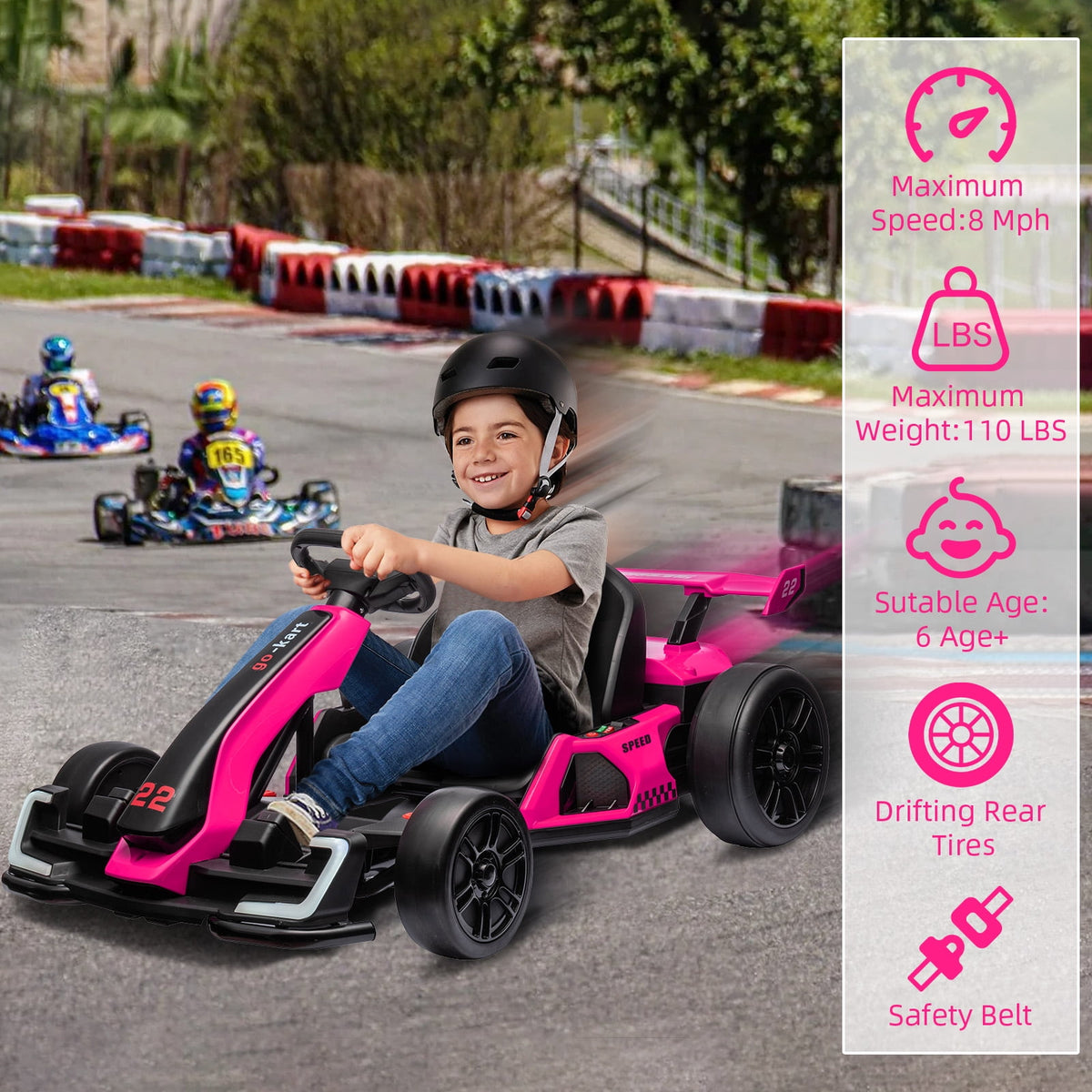 24V Kids Electric Go Kart, 300W Drift Ride-On Car with Dual 150W Motors - Adjustable Seat, 4 Speed Modes, 8.5mph Max, LED Lights, Music & Horn, Safety Belt, Outdoor Racing Toy - Red