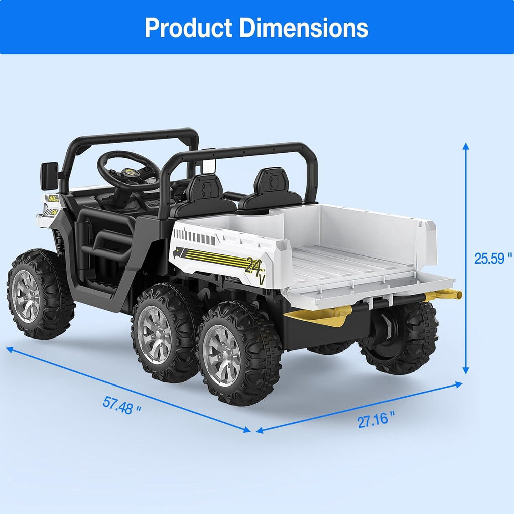 24V 4WD Electric Ride-On Dump Truck for , 2-Seater UTV with Remote Control, Bluetooth Music, Seatbelts, LED Lights, Mobile Phone Connectivity, Double Seat 6 Wheel Truck for Ages 3-8,Green