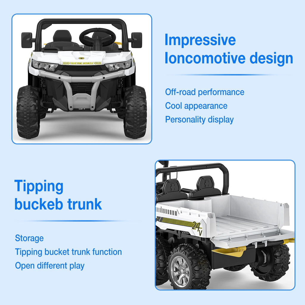 Ride On Dump Truck for Kids Ride On Car with Remote Control Electric UTV Vehicles with Electric Dump Bed, 4WD Power Ride-on 6 Wheels Ride On Toys for Boys Girls
