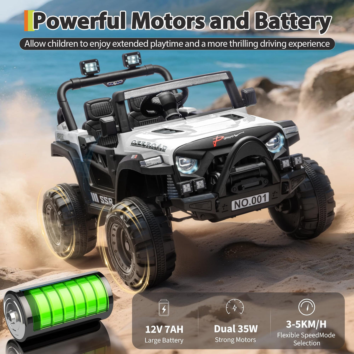 12V Kids Electric Ride-On Car – Parent Remote Control, 3 Speeds, Safety Locking Doors, 3-Point Harness, Spring Suspension, wireless Music, LED Lights, Anti-Slip Tires, Foot Brake, Battery Powered Toy