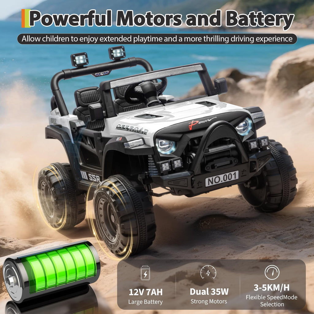 12V Kids Electric Ride-On Car – Parent Remote Control, 3 Speeds up to 4.1MPH, Spring Suspension, Seat Harness, Locking Doors, LED Headlights, wireless Music, Battery Powered Truck Toy