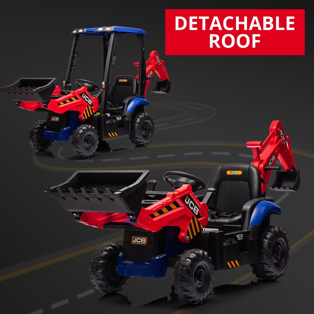 4 in 1 Ride on Excavator & Bulldozer, 12V Kids Electric Vehicle with Remote Control, Front Loader, Digger, Horn, Adjustable Seat, Excavator Ride on Car Toy, White