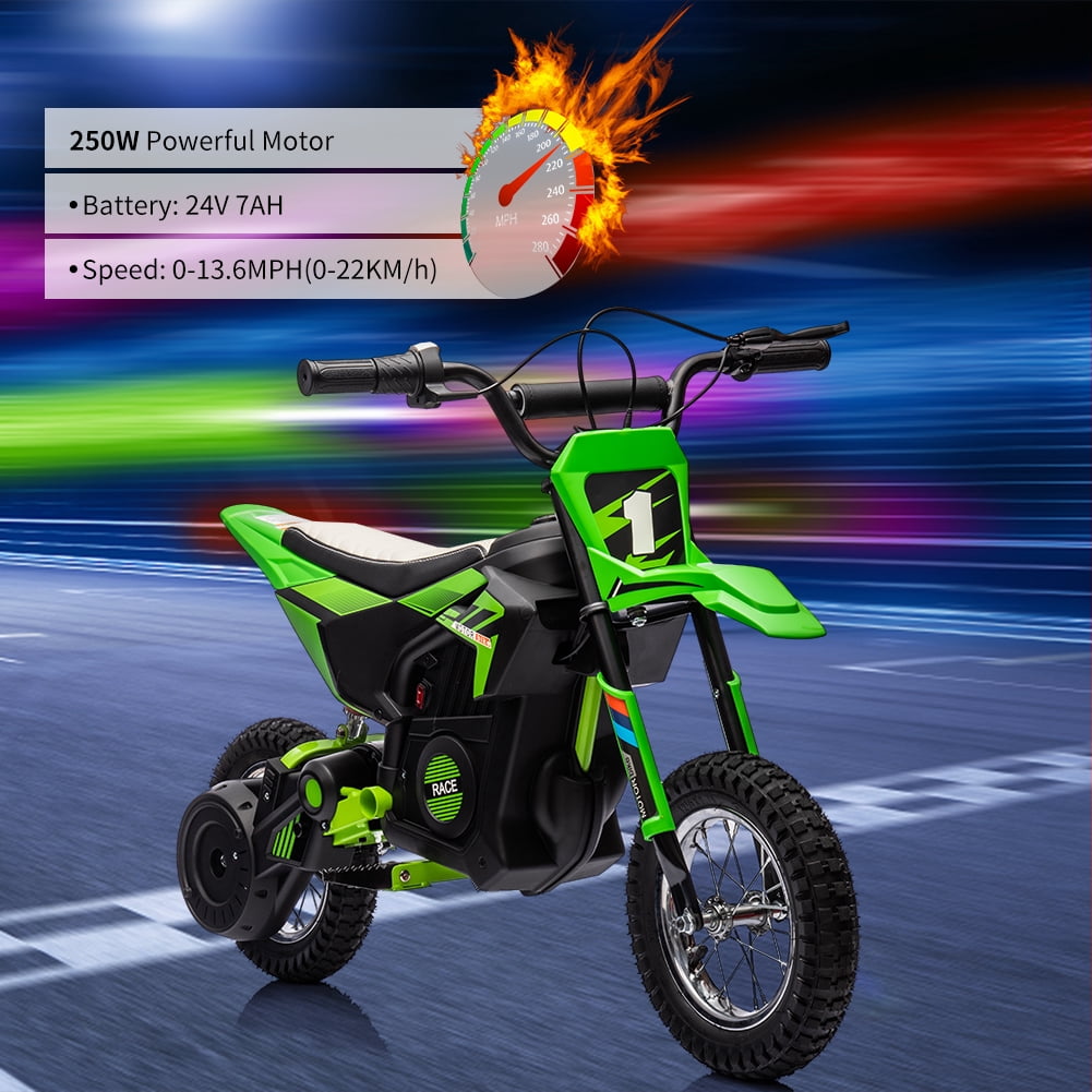 High-Speed 24V 250W Electric Off-Road Motorcycle – 13.6MPH Dirt Bike for Kids & Teens, Leather Seat, Disc Brake, Chain Drive, Air Tires, Twist Throttle, Ages 8-13, Red