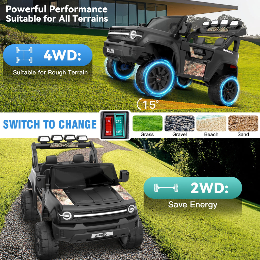 Farmdex 24V Ride on Toys with Remote Control, 2 XL Seater Electric Truck Car for Kids w/ 22'' Large Seat, 4WD/2WD Switchable, Powered Ride on Cars w/ Bluetooth, LED Lights, 3 Speeds, 4 x 200W, Pink