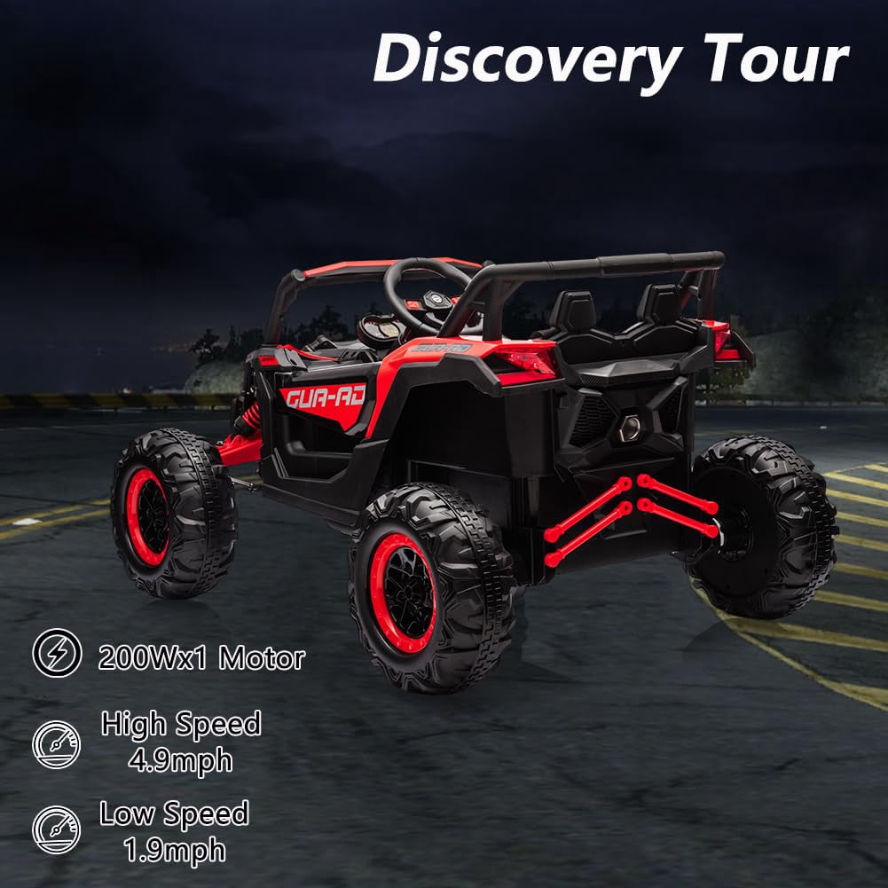 TROPOW 24 Volt Ride On Toys for Boys,Battery Powered Kids Car, Electric Off-Road UTV Car with Remote Control, 200W Motors, Led Lights, Music, Enhanced Suspension, Ride on Toy for Kids,Red