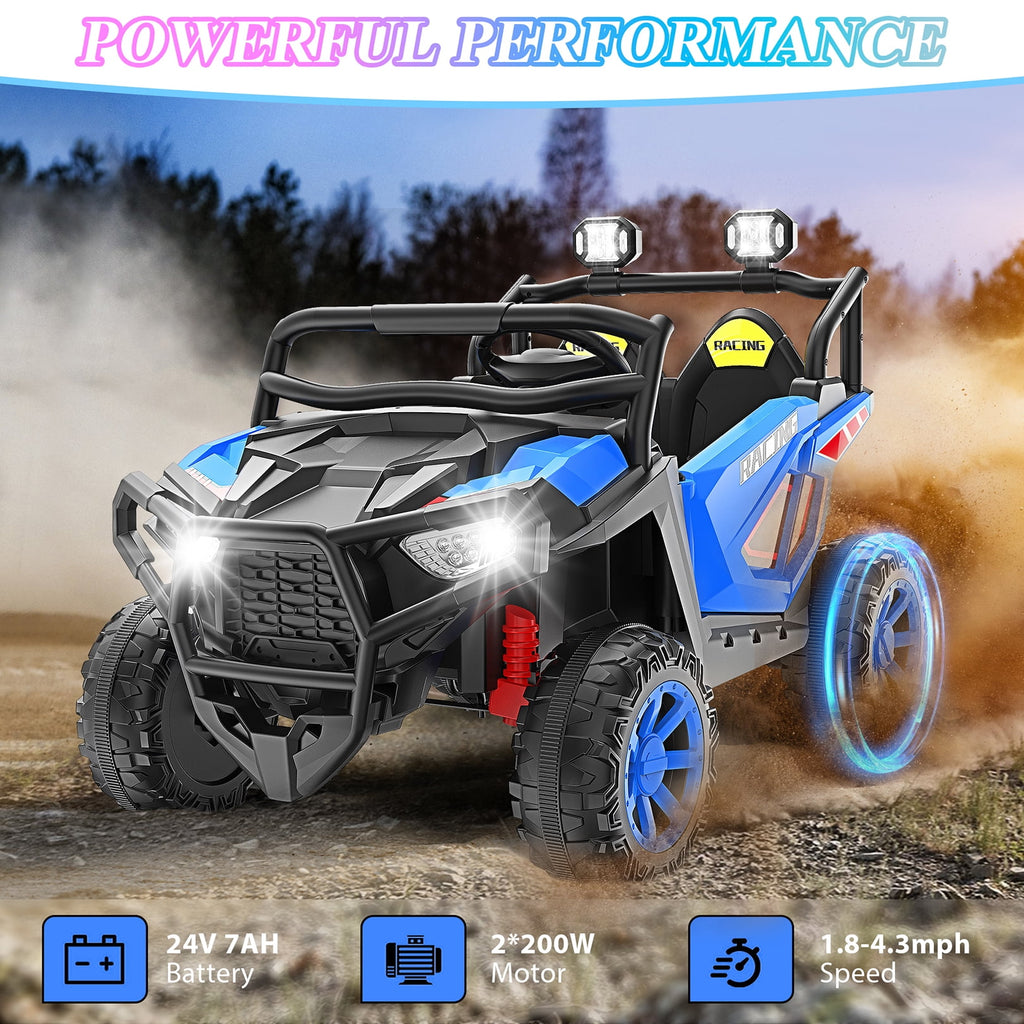 Funcid 24 Volt Ride on Toys, 2-Seater Ride on Cars with Remote Control, 400W Electric Car for Kids, Ride on UTV w/ Bluetooth, MP3, Seat Belts, Volume Adjustment, Suspension, Green