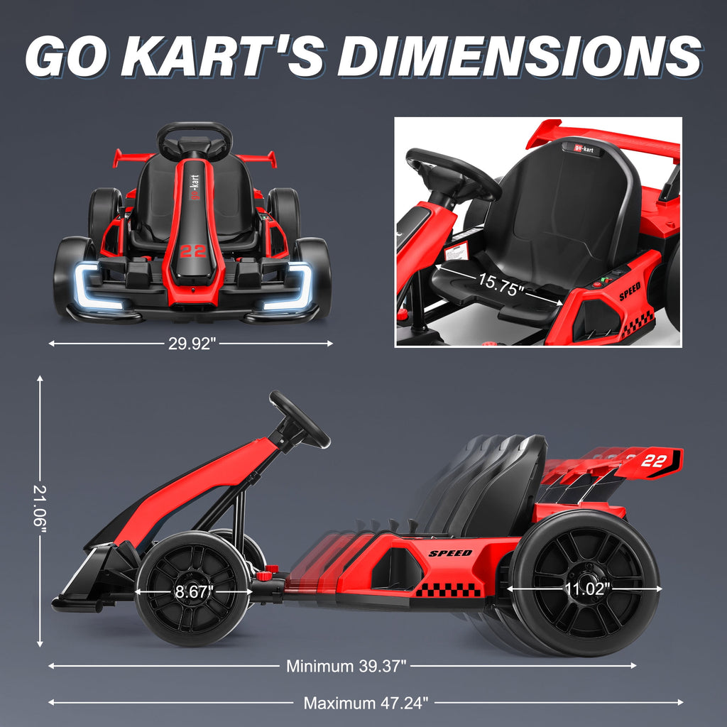 Funcid 24V 7AH Go Kart for Kids, 300W Powered Ride on Toys for 6+, Racing Go Kart with Drift/Sport Mode for Outdoor, Speed 4-8MPH, 110lbs Max Load