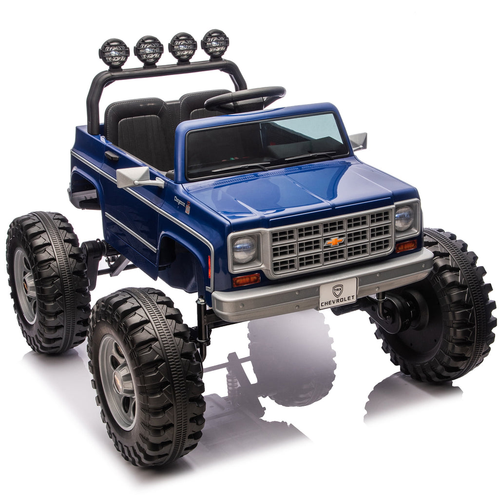 Sunnyfree 4WD Chevrolet Cheyenne 24 Volt Ride on Toys, 2 Seater Power Truck Wheels with Remote, Bluetooth, USB, LED Lights, Blue