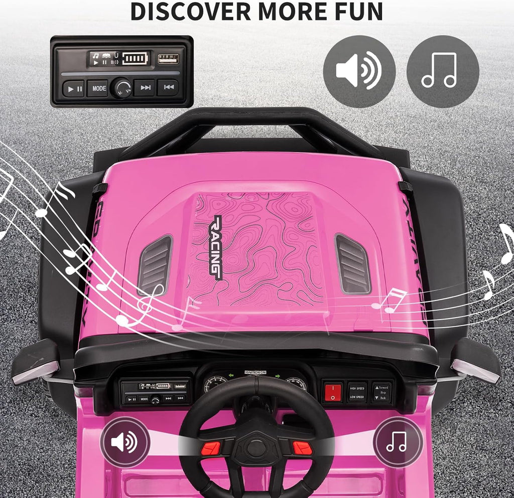 12V Ride-On Electric Car with Remote Control, Extra-Wide 13" Seat, 3 Speeds, 1.6-4.1 MPH, LED Lights, Music, USB, Safety Belt