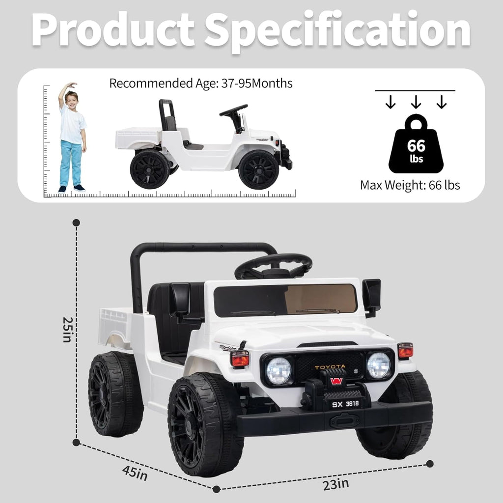 12V Licensed Toyota Ride-On Pickup Truck, Electric Ride-On Car with Remote Control, Lift-Up Dump Bed, Suspension, Bluetooth, Music, 3.73 MPH