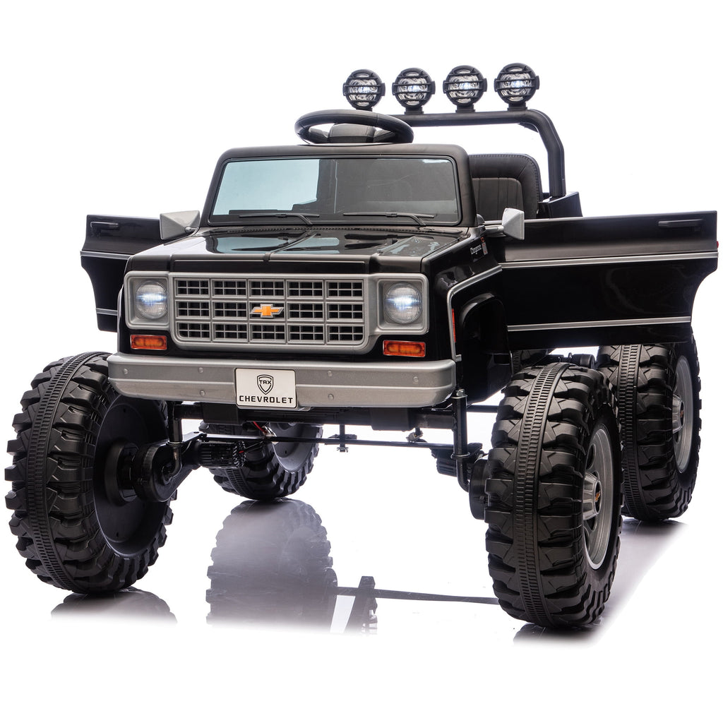 Sunnyfree 4WD Chevrolet Cheyenne 24 Volt Ride on Toys, 2 Seater Power Truck Wheels with Remote, Bluetooth, USB, LED Lights, Blue