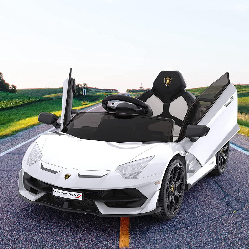 12V Licensed Sports Car Ride On Vehicle with Remote Control, Electric Ride On Car with Bluetooth, Hydraulic Swing Doors, LED Lights, Dual 25W Motors, USB/AUX/TF Audio