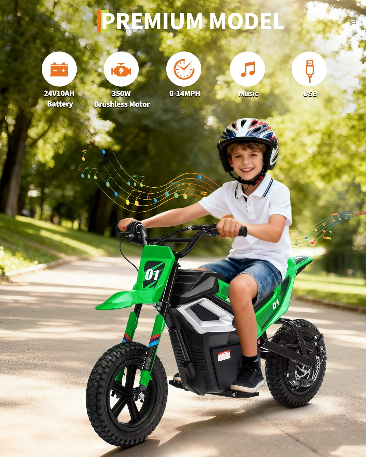 24V Kids Electric Dirt Bike, 350W Battery Powered Motorcycle with 12 Inch Fat Tires Rear Suspension Twist Throttle for Teens