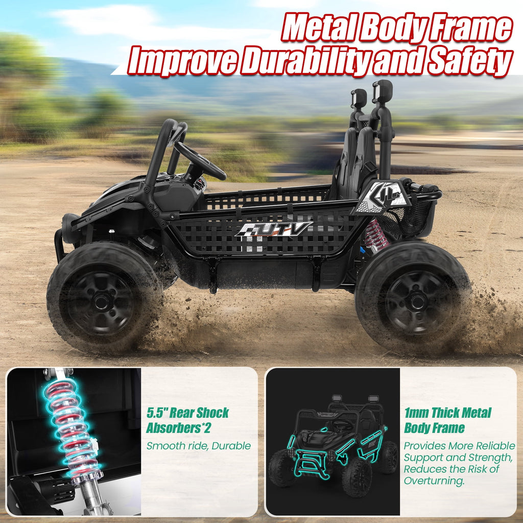 VIBESPARK XXL 24V Ride on Toys for Big Kids Ages 3-8, Key Start Metal Frame UTV with Power Display, 7AH Ride on Cars w/ 150W Motors, Bluetooth, Volume Knob, Safety Belt, Max 5mph, Pink
