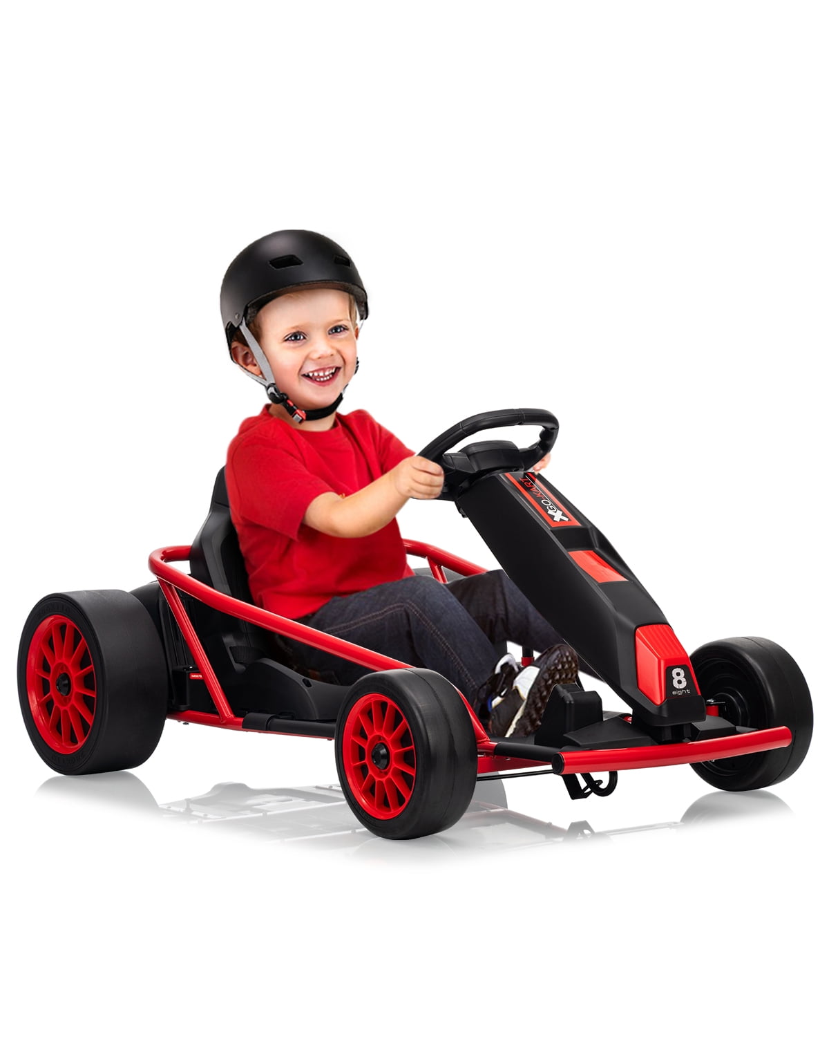 24V Electric Go Kart for Kids 8-12 - Dual 300W Motors, 9Ah Battery, 8MPH High-Speed Drifting, Slow Start, Full Metal Frame, Music, Horn, Power Display, Max Load 155Lbs, Ride-On Toy - Brown