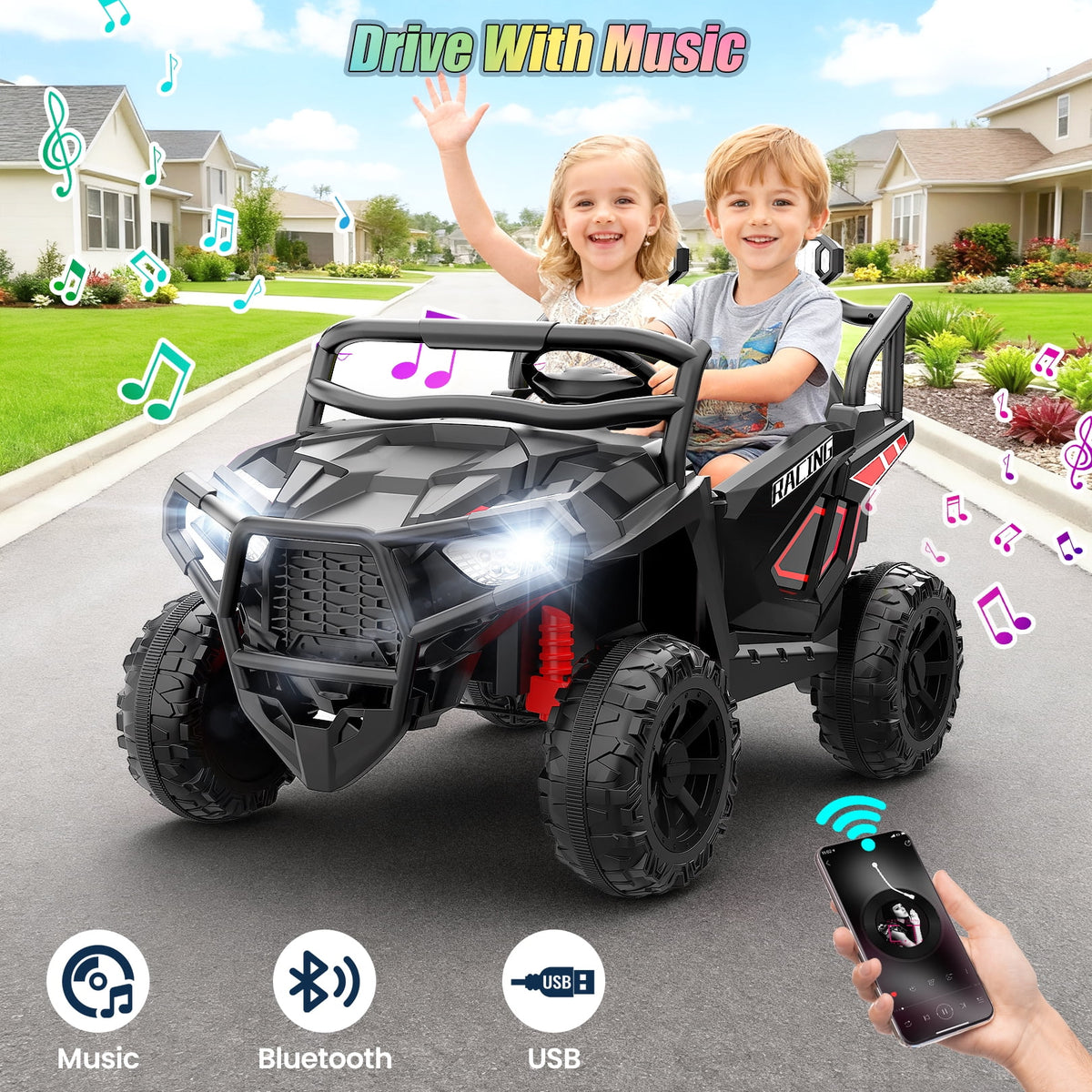 VIBESPARK 24 Volt 2 Seater Ride on Toys for Kids, Powered Ride on Cars with Remote Control, Electric UTV Car for 3-8 Boys Girls Gift w/ Bluetooth, LED Light, Music, Green