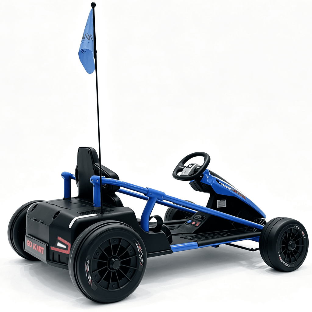 Sunnyfree 24 Volt Ride on Toys for Kids, 14Ah Electric Go Kart with Remote Control, 5–10 MPH, Drift Function, 2×200W Motors, Bluetooth Music, LED Lights, Seat Belt, Blue