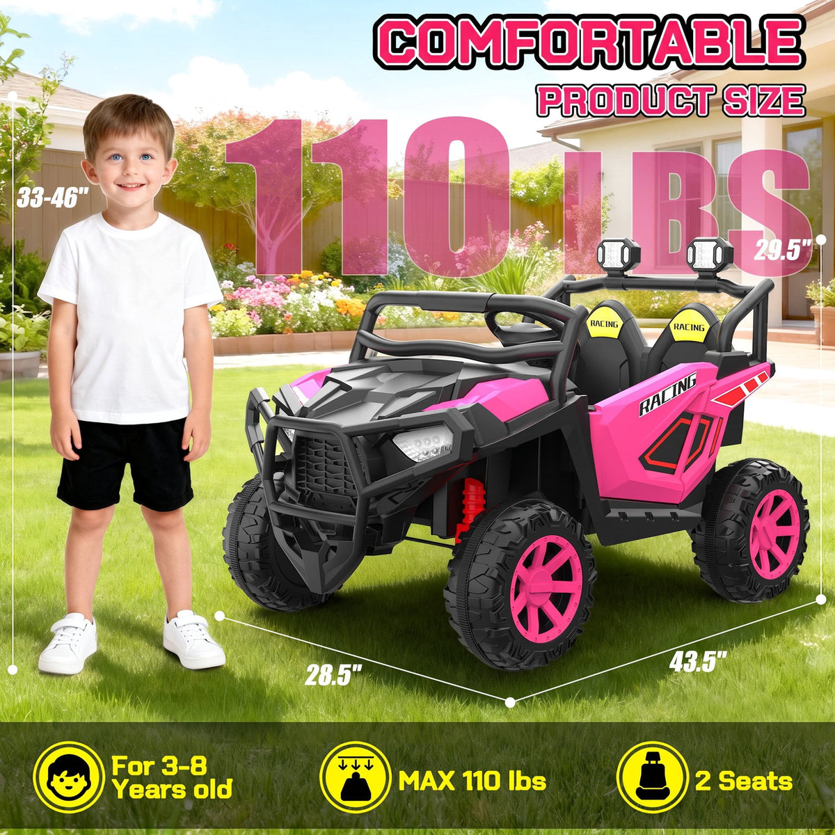 VIBESPARK 24 Volt 2 Seater Ride on Toys for Kids, Powered Ride on Cars with Remote Control, Electric UTV Car for 3-8 Boys Girls Gift w/ Bluetooth, LED Light, Music, Green