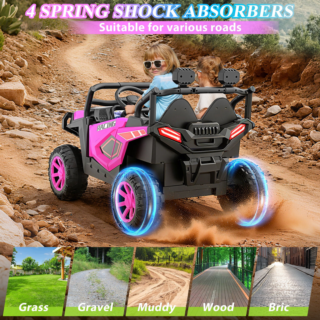 Funcid 24 Volt Ride on Cars, 2-Seater Ride on Toys with Remote Control, 400W Electric Car, Ride on UTV w/ Bluetooth, MP3, Suspension, Seat Belts, Volume Adjustment, Black
