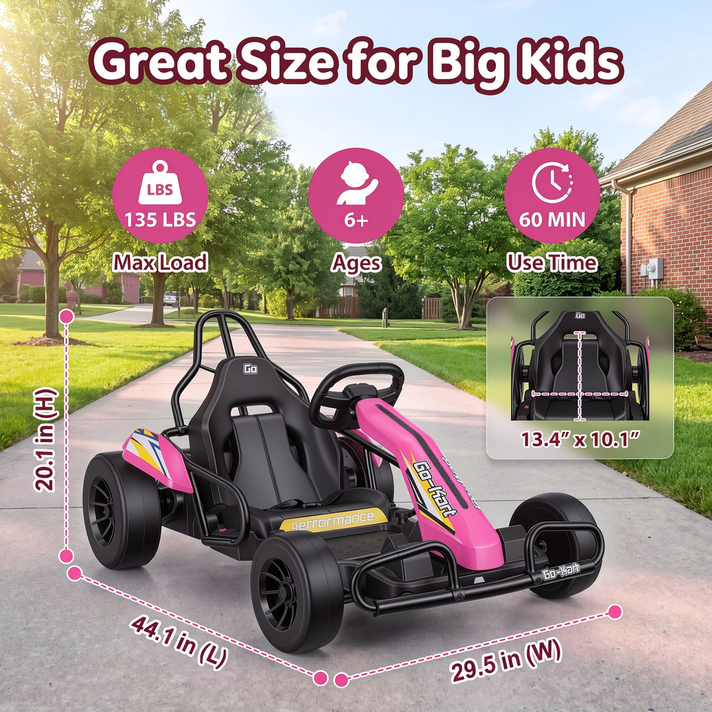 Funcid 24V 10Ah Big Battery Go Kart for Kids Age 6-12, Ride on Toys with 600W Motors, 7.5 MPH Electric Go Kart W/ EVA Wheels, 4-Level Adjustable Seat & 360° Drift Mode, LED Power Display, Red