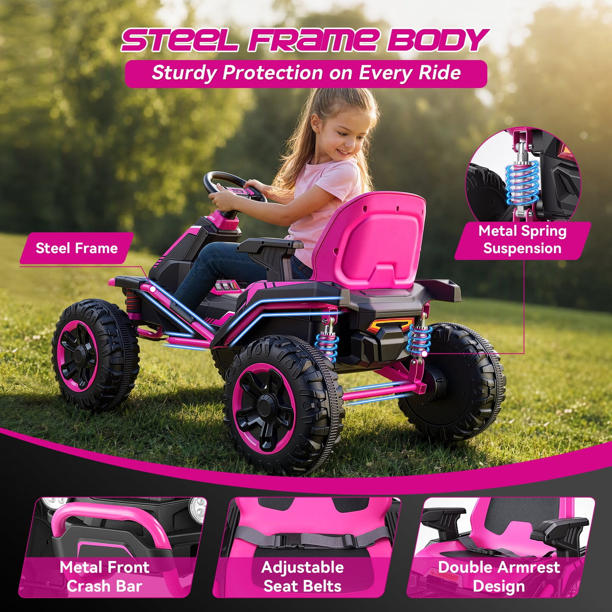 VIBESPARK 36V Ride on Toys for Big Kids Ages 6-12, 600W Ride on Cars up to 5.9 mph, Powerful 4 Wheeler Quad, Ride on ATV W/ Adjustable Seat, Ball-bearing Design, Power Display, Light Control, Blue