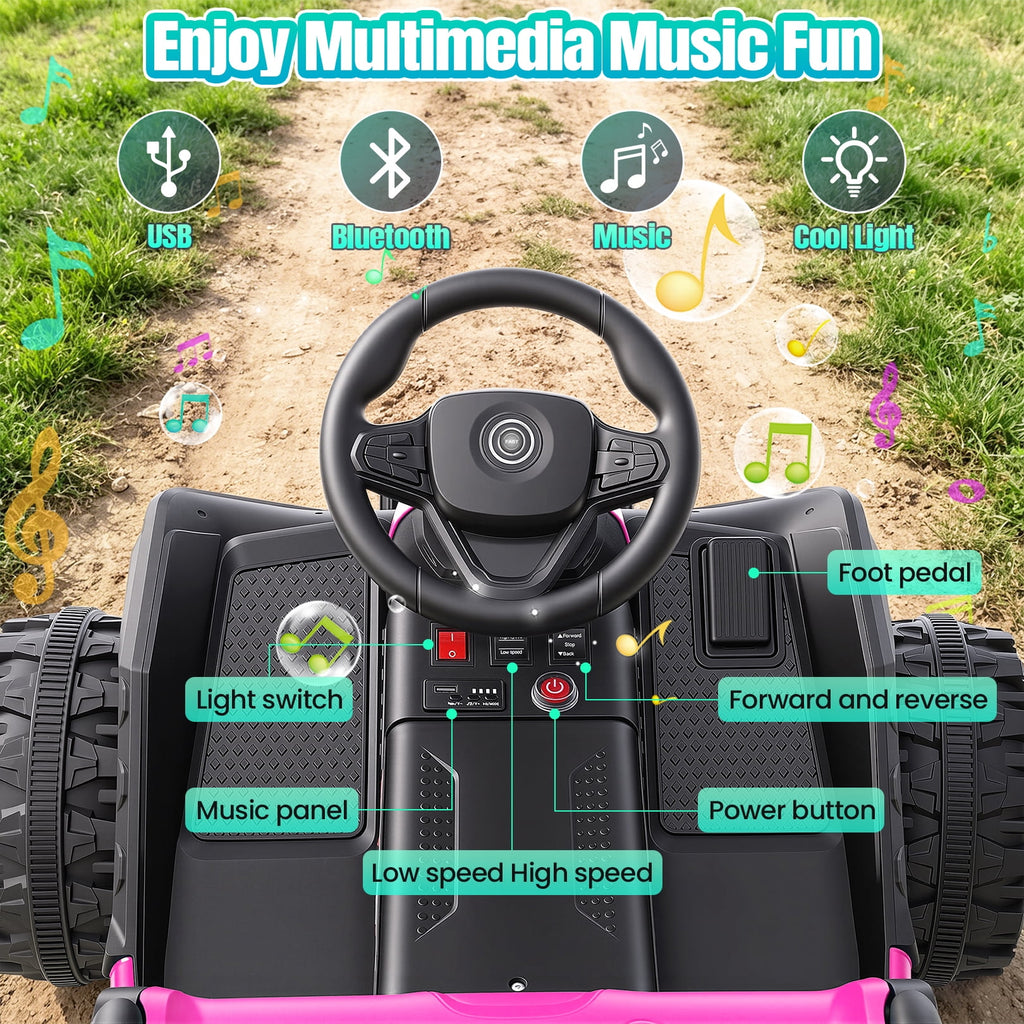 VIBESPARK 24V Ride on Toys with Remote Control, 3 in 1 Ride on Car, Ride on Tractor for Kids with Trailer, 6 Wheel Kids Electric Car w/ Bluetooth, MP3, Music, Green