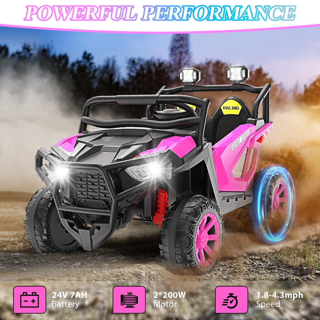 Funcid 24 Volt Ride on Cars, 2-Seater Ride on Toys with Remote Control, 400W Electric Car, Ride on UTV w/ Bluetooth, MP3, Suspension, Seat Belts, Volume Adjustment, Black