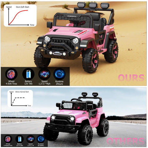 12V Battery Powered Kids Ride-On Truck | 2.4G Parent Remote, 3 Speeds (1.2-3.7 mph), LED Lights, Built-In Music & Wireless Audio | Gentle Start & Safety Belt