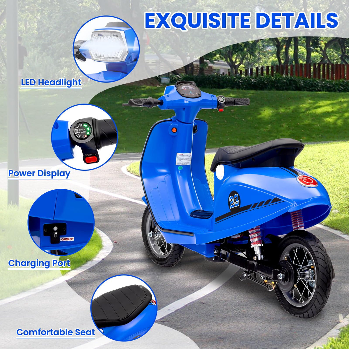 Towallmark Electric Motorcycle for Big Kids, 24V 350W Kids Ride on Moped, Max Up to 14MPH, with Rear Brake, Twist Grip Throttle & LED Light, Electric Motorbike for Kids/Teens 8-12