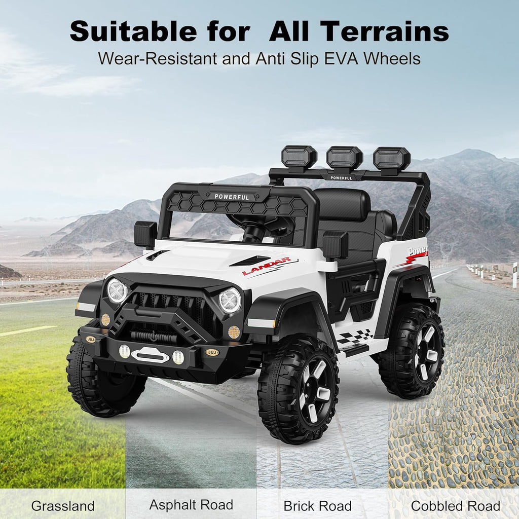 12V Ride-On Truck Car, 7Ah Battery, Parent Remote Control, 3 Speeds Up to 3.7 MPH, Soft Start, LED Lights, Bluetooth, USB, AUX, MP3, 66 Lbs