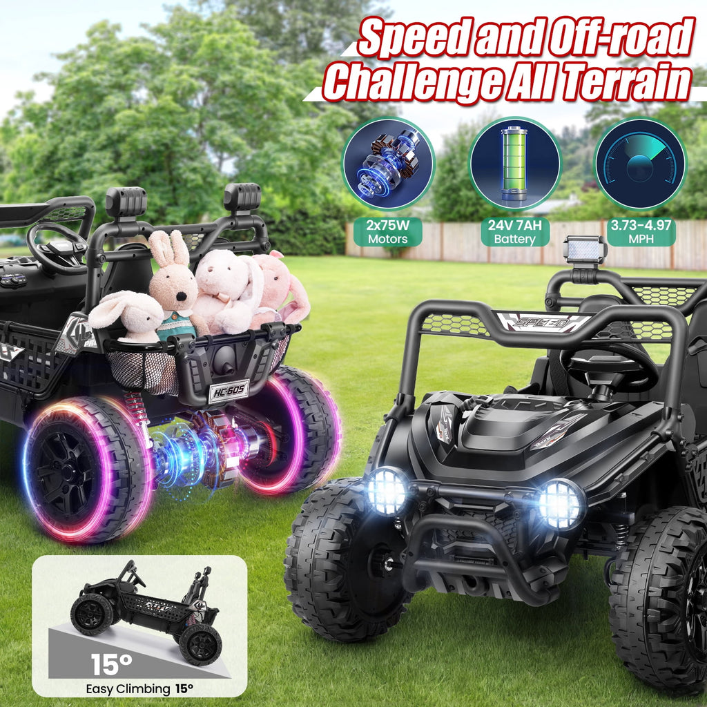 VIBESPARK XXL 24V Ride on Toys for Big Kids Ages 3-8, Key Start Metal Frame UTV with Power Display, 7AH Ride on Cars w/ 150W Motors, Bluetooth, Volume Knob, Safety Belt, Max 5mph, Pink