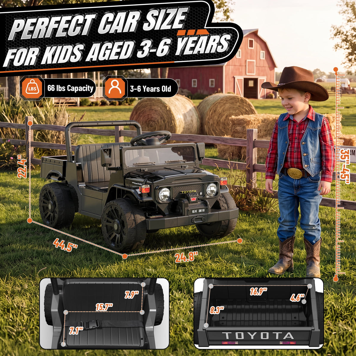 24V Ride On Dump Truck for Kids, Licensed Toyota Land Cruiser FJ45 Power Car Wheels Ride On Toy with Electric Dump Bed, Parent Remote Control, Music, LED Lights, Birthday Gift for Kids Ages 3-6, Blue