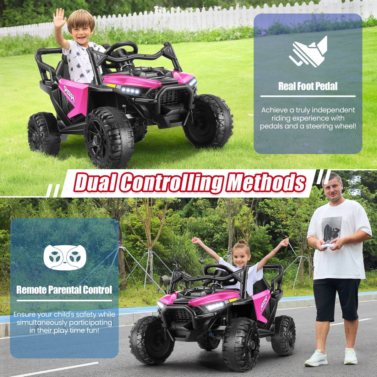 VIBESPARK 24V Ride on Toys for Kids, Ride on Cars with Remote Control, Powered Ride on Electric Car w/ Bluetooth, Music Player, LED Lights, Black