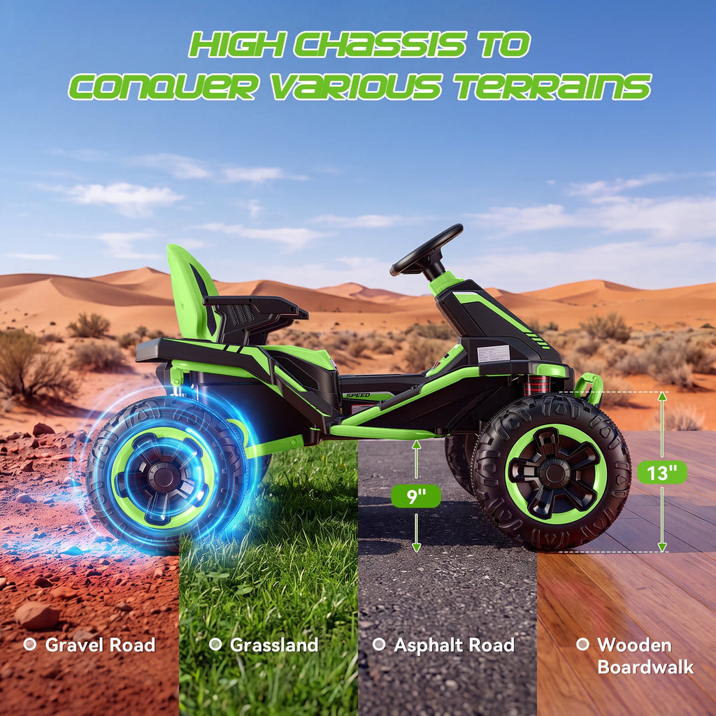 VIBESPARK 36V Ride on Toys for Big Kids Ages 6-12, 600W Ride on Cars up to 5.9 mph, Powerful 4 Wheeler Quad, Ride on ATV W/ Adjustable Seat, Ball-bearing Design, Power Display, Light Control, Blue
